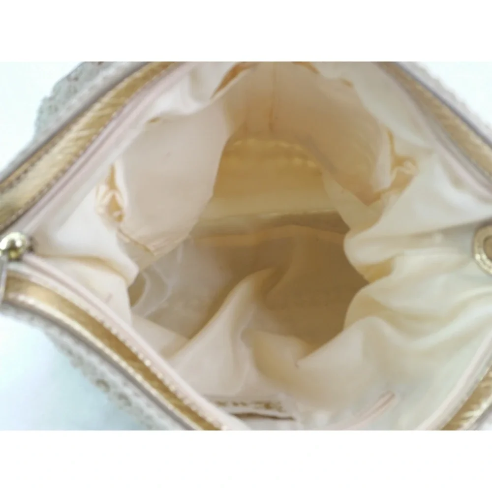 Luxy Woven Knit Bag Purse‎ Shoulder Bag Ivory Gold Cottagecore Vintage
